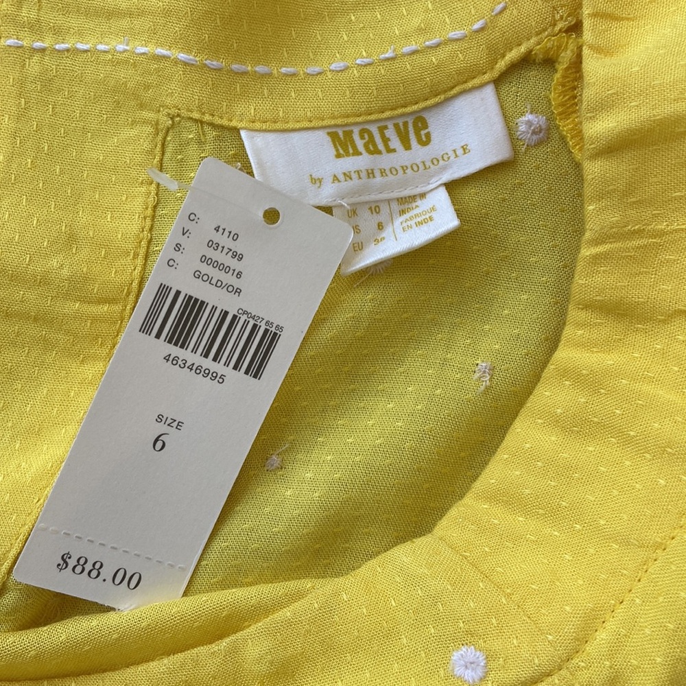 Anthro Maeve top, sz 6, yellow, NWT, viscose - Picture 5 of 10